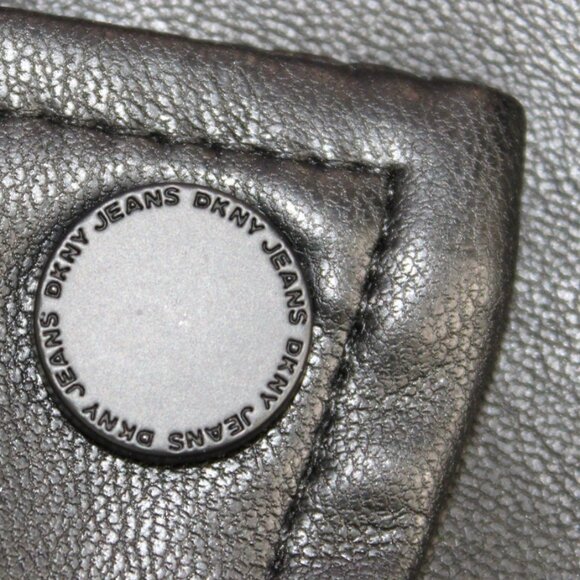 NEW DKNY Black Faux Leather Moto Jacket – Belted Waist, Asymmetrical Zip Size M - Picture 14 of 16